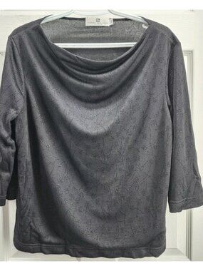 Pierre Balmain Womens Black 3/4 Sleeve Top Metallic Thread XL (Fits Like Large)